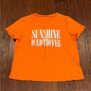 Large Women’s SUNSHINE & ICE COFFEE Orange Graphic Tee - Soft Fabric!
